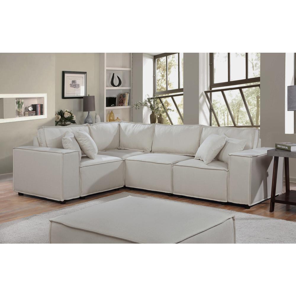 LILOLA Melrose Modular Sectional Sofa with Ottoman in Beige Linen - Lilola Home