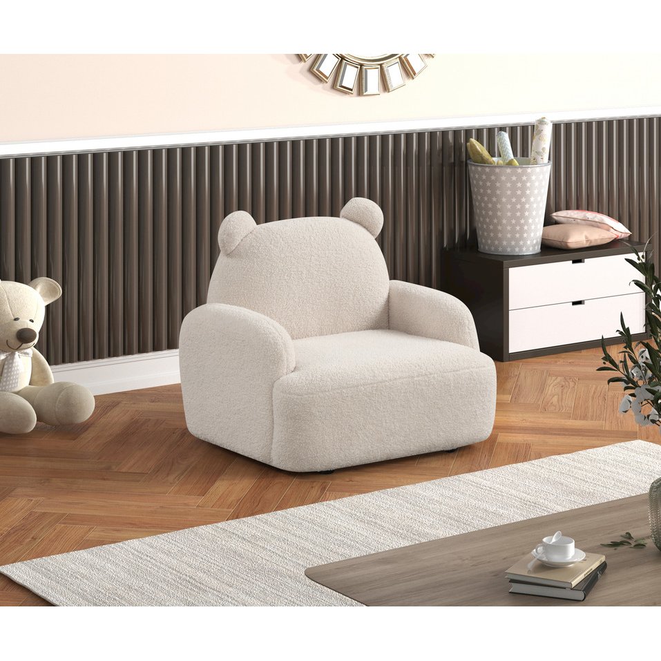 Raelynn 25.5''W Beige Sherpa Bear-Shaped Kids Armchair - Lilola Home