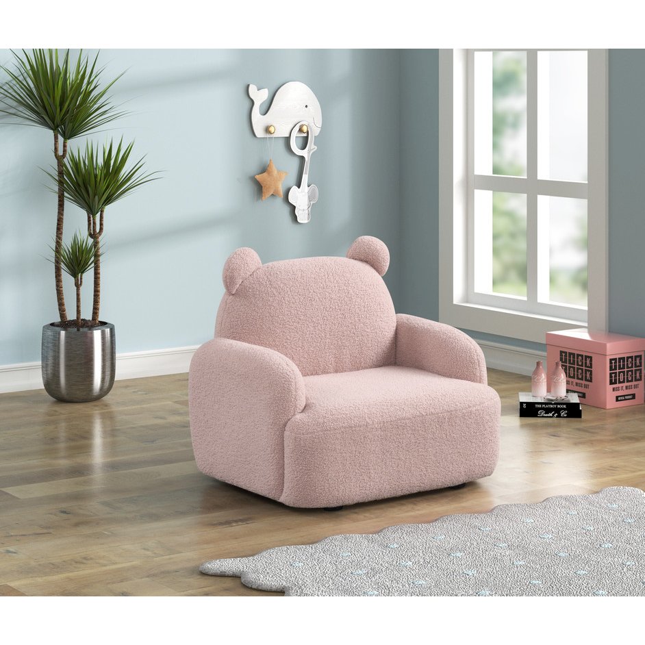 Raelynn 25.5''W Pink Sherpa Bear-Shaped Kids Armchair - Lilola Home