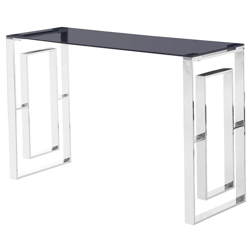 Best Master Mallory Stainless Steel and Smoked Glass Console Table in Silver - Best Master Furniture