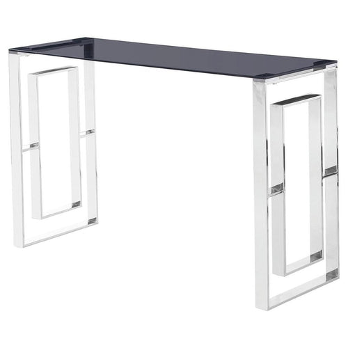 Best Master Mallory Stainless Steel and Smoked Glass Console Table in Silver - Best Master Furniture