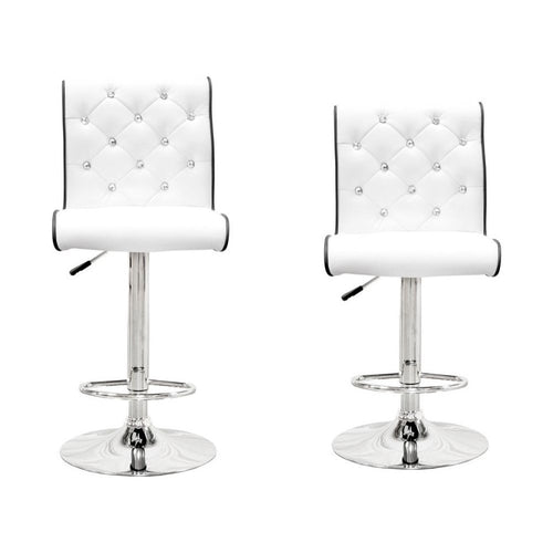 Best Master Swivel Bar Stool with Crystal and Tufted Look in White (Set of 2) - Best Master Furniture