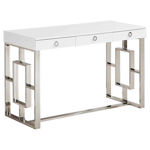 Best Master Brooks 3-Drawer Wood and Stainless Steel Frame Writing Desk - Silver - Best Master Furniture