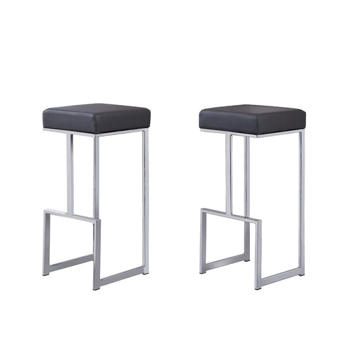 Dorrington Modern Faux Leather Backless Bar Stool in Gray/Silver (Set of 2) - Best Master Furniture