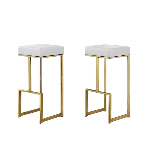 Dorrington Modern Faux Leather Backless Bar Stool in White/Gold (Set of 2) - Best Master Furniture