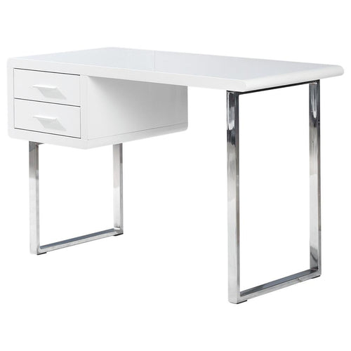 Best Master Modern 2-Drawer Poplar Wood Computer Desk in White High Gloss - Best Master Furniture