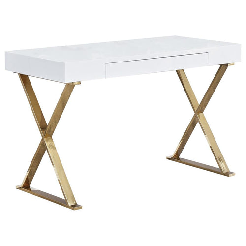 Best Master Modern Stainless Steel Frame Computer Desk - Gold High Gloss - Best Master Furniture