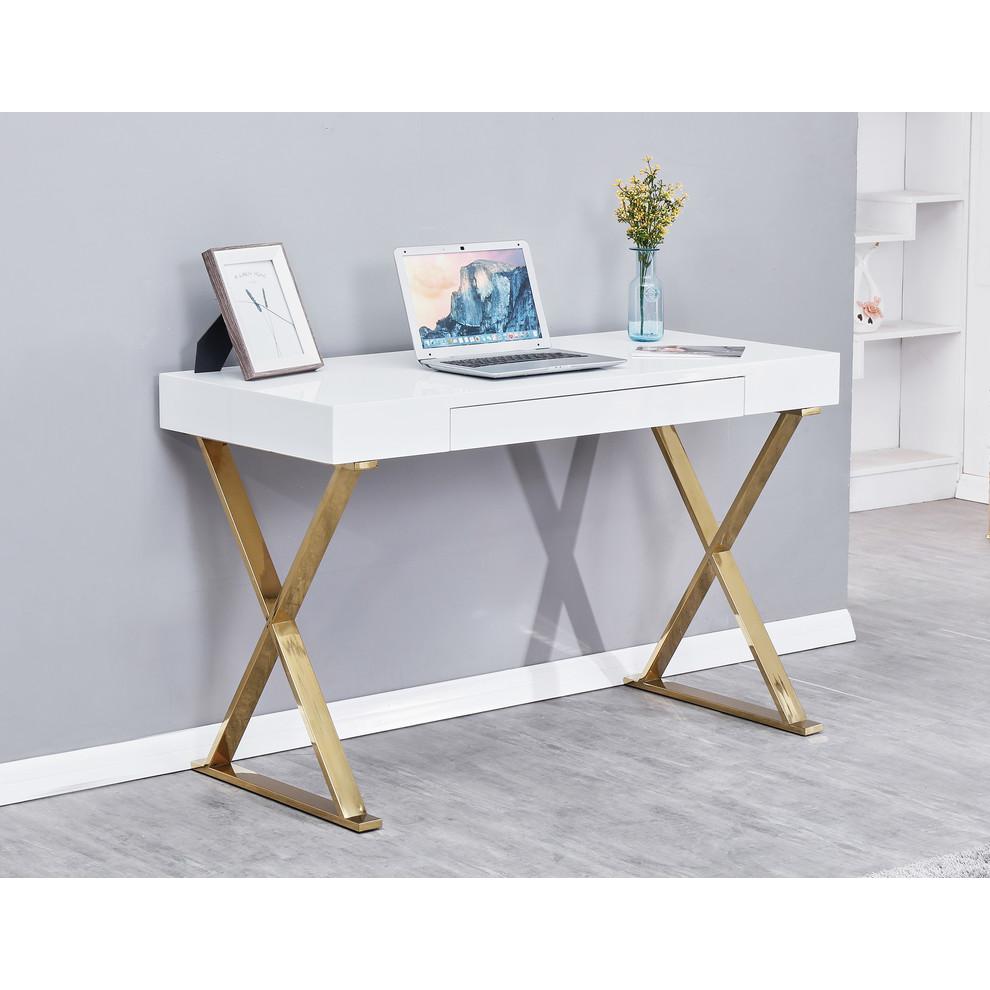 Best Master Modern Stainless Steel Frame Computer Desk - Gold High Gloss - Best Master Furniture