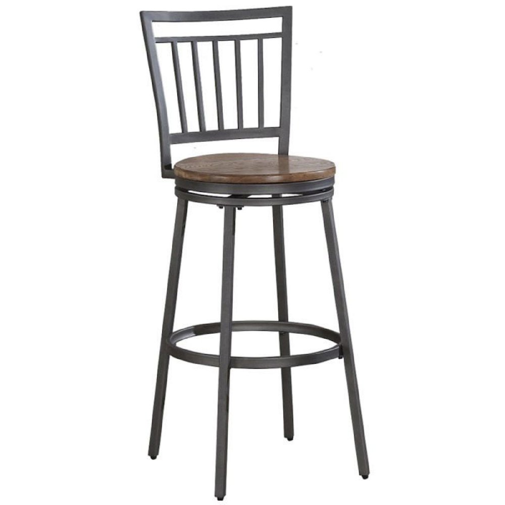 Stockton 30'' Metal Swivel Stool - Slate Grey - Golden Oak Seat - American Woodcrafters