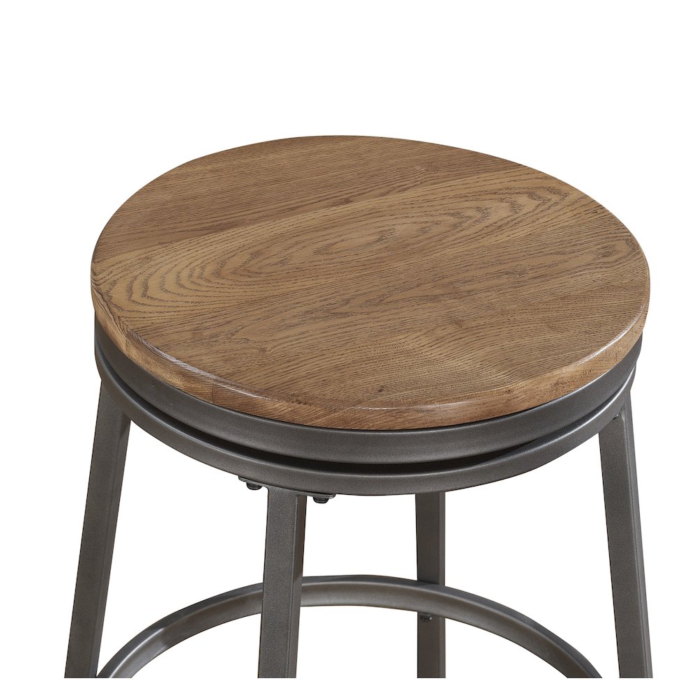 Stockton 30'' Backless Metal Swivel Stool - Slate Grey - Golden Oak Seat - American Woodcrafters
