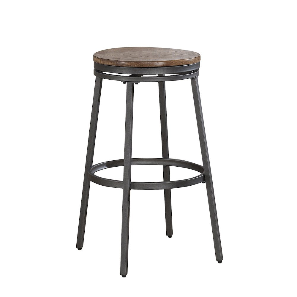 Stockton 30'' Backless Metal Swivel Stool - Slate Grey - Golden Oak Seat - American Woodcrafters