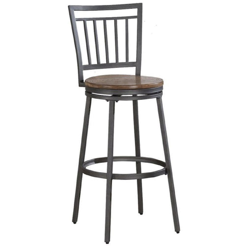 Stockton 25'' Metal Swivel Stool - Slate Grey - Golden Oak Seat - American Woodcrafters