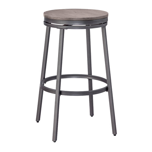 Stockton 30'' Backless Metal Swivel Stool - Slate Grey - Grey Oak Seat - American Woodcrafters