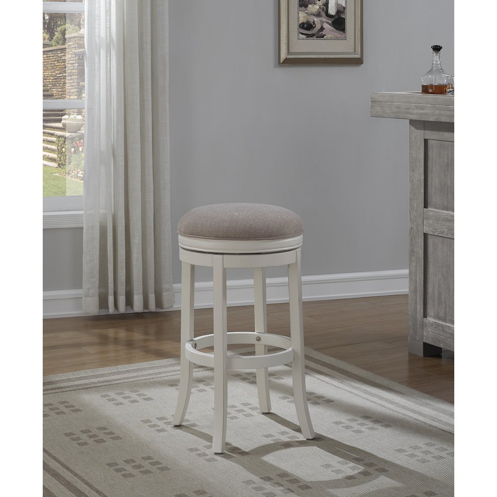Aversa 34'' Backless Swivel Stool - Distressed Antique White - American Woodcrafters