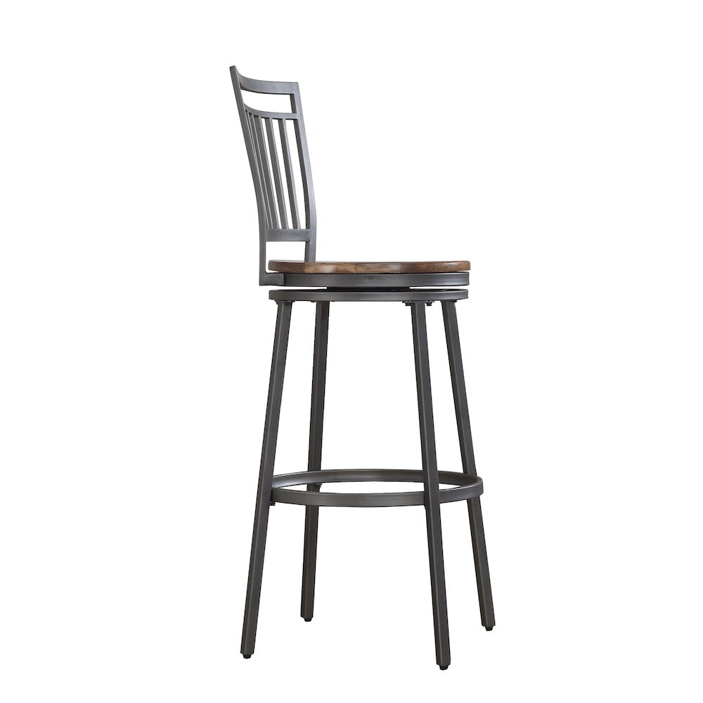 Stockton 25'' Metal Swivel Stool - Slate Grey - Golden Oak Seat - American Woodcrafters