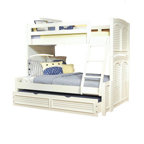 Twin Over Full 3/3 over 4/6 Bunkbed - with trundle - White Cottage - American Woodcrafters