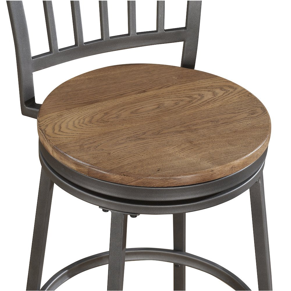 Stockton 25'' Metal Swivel Stool - Slate Grey - Golden Oak Seat - American Woodcrafters