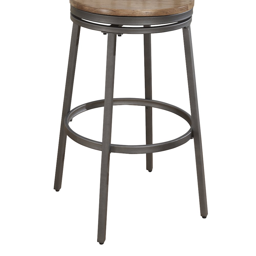 Stockton 25'' Backless Metal Swivel Stool - Slate Grey - Golden Oak Seat - American Woodcrafters