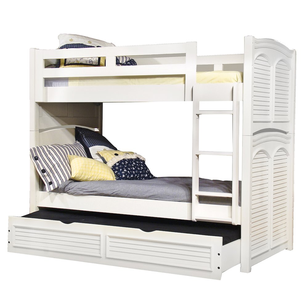 Twin 3/3 Over 3/3 Bunkbed - with Trundle - White Cottage - American Woodcrafters