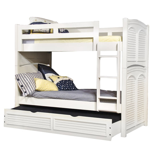 Twin 3/3 Over 3/3 Bunkbed - with Trundle - White Cottage - American Woodcrafters