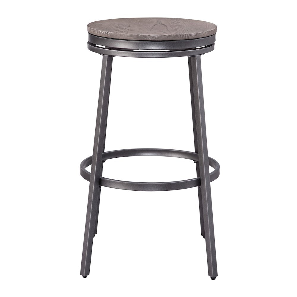 Stockton 30'' Backless Metal Swivel Stool - Slate Grey - Grey Oak Seat - American Woodcrafters