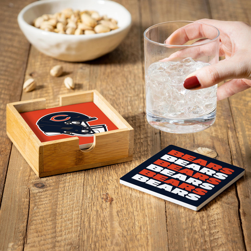 Chicago Bears Coaster Set 4 Piece with Wood Caddy - Evergreen Enterprises