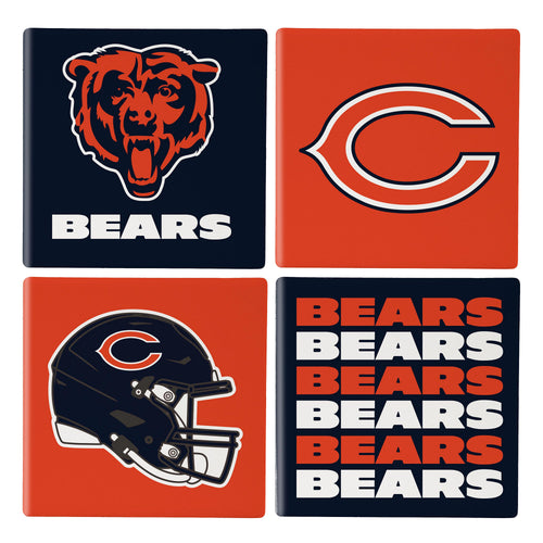 Chicago Bears Coaster Set 4 Piece with Wood Caddy - Evergreen Enterprises
