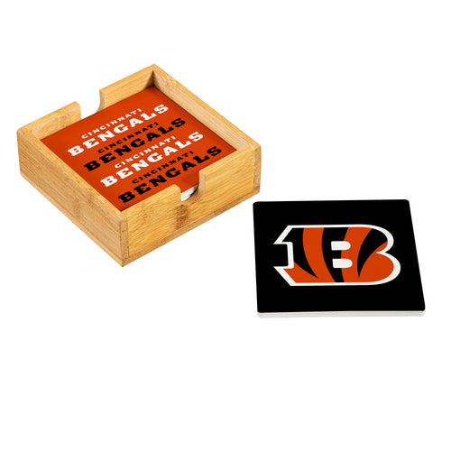 Cincinnati Bengals Coaster Set 4 Piece with Wood Caddy - Evergreen Enterprises