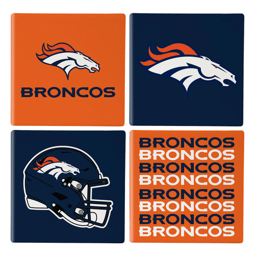 Denver Broncos Coaster Set 4 Piece with Wood Caddy - Evergreen Enterprises
