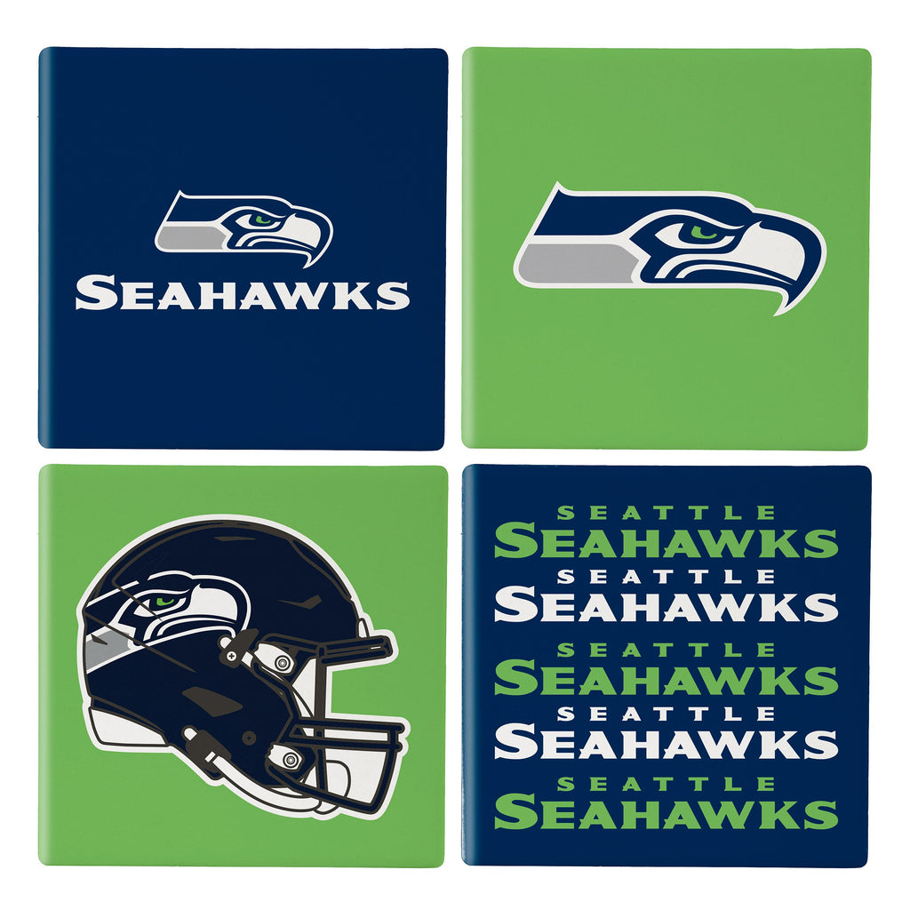 Seattle Seahawks Coaster Set 4 Piece with Wood Caddy - Evergreen Enterprises