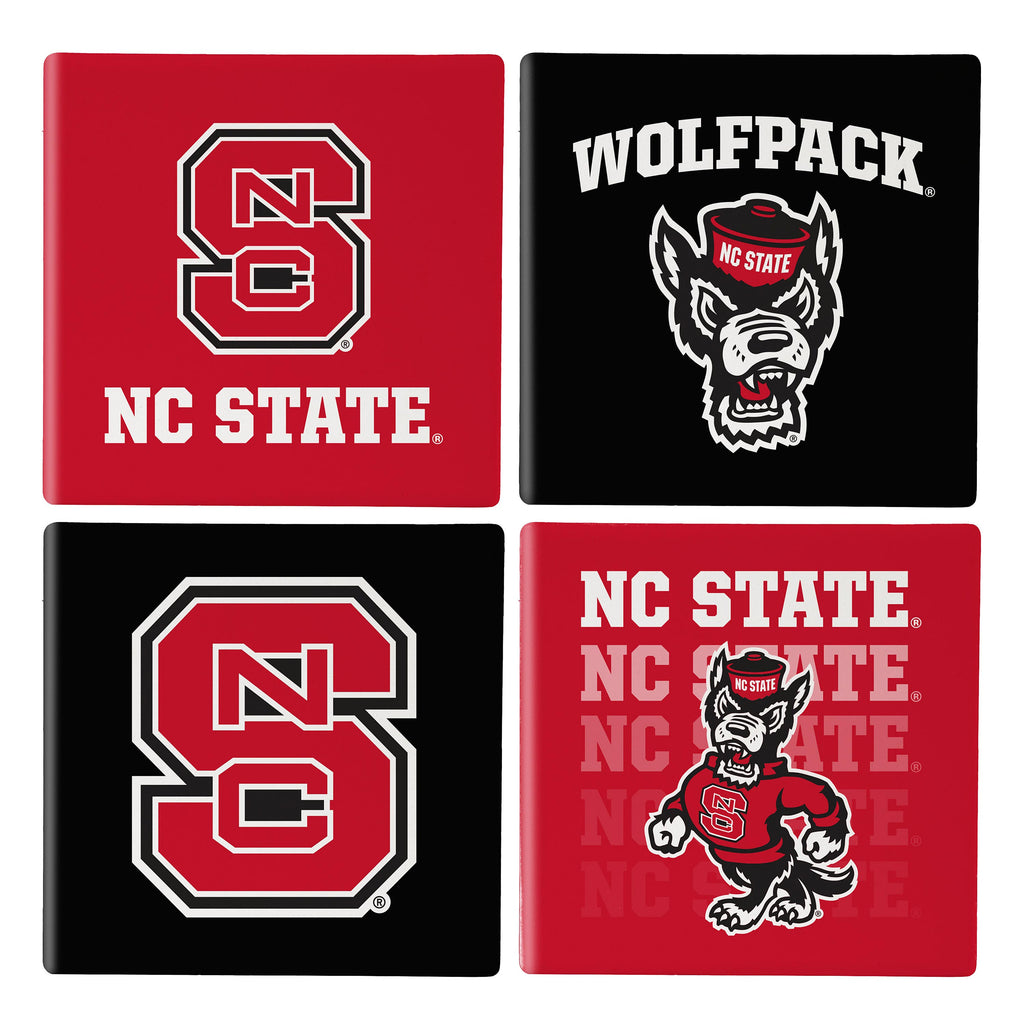 North Carolina State Wolfpack Coaster Set 4 Piece with Wood Caddy - Evergreen Enterprises
