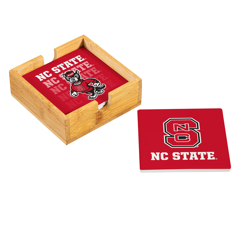 North Carolina State Wolfpack Coaster Set 4 Piece with Wood Caddy - Evergreen Enterprises