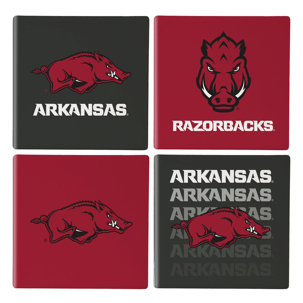 Arkansas Razorbacks Coaster Set 4 Piece with Wood Caddy - Evergreen Enterprises