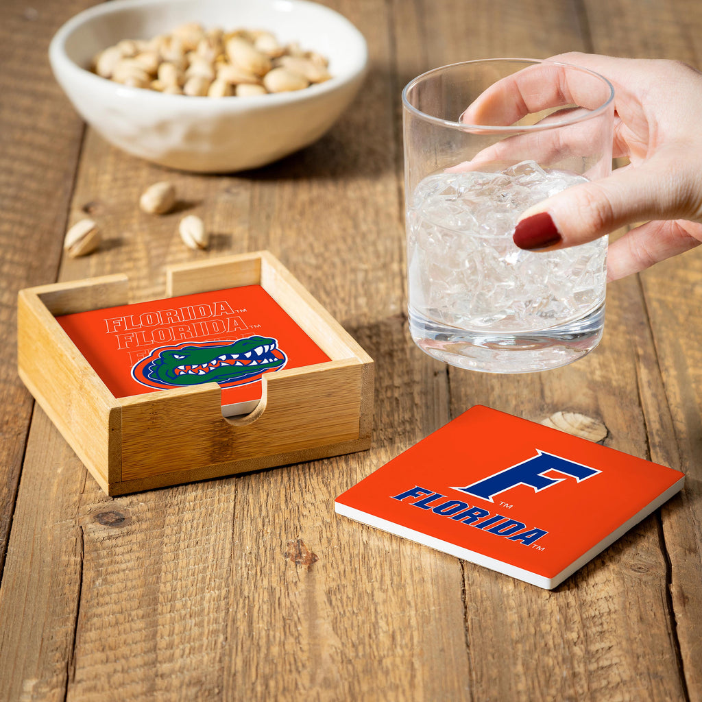 Florida Gators Coaster Set 4 Piece with Wood Caddy - Evergreen Enterprises