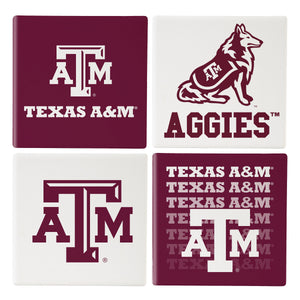 Texas A&M Aggies Coaster Set 4 Piece with Wood Caddy - Evergreen Enterprises