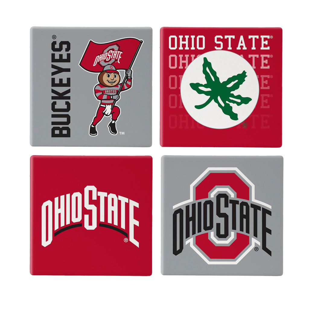 Ohio State Buckeyes Coaster Set 4 Piece with Wood Caddy - Evergreen Enterprises