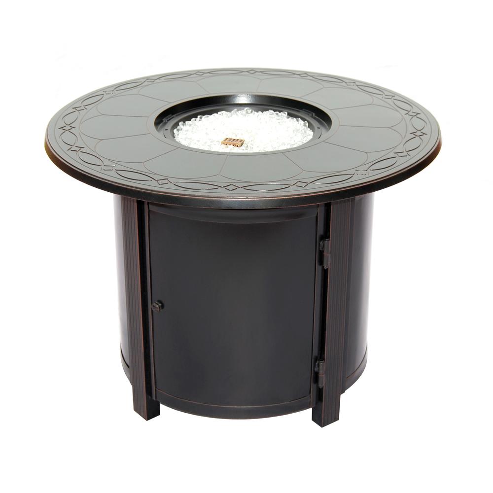 Hartwick 34'' Round Gas Fire Pit Chat Table with Clear Glass Fire Beads - Alfresco Home