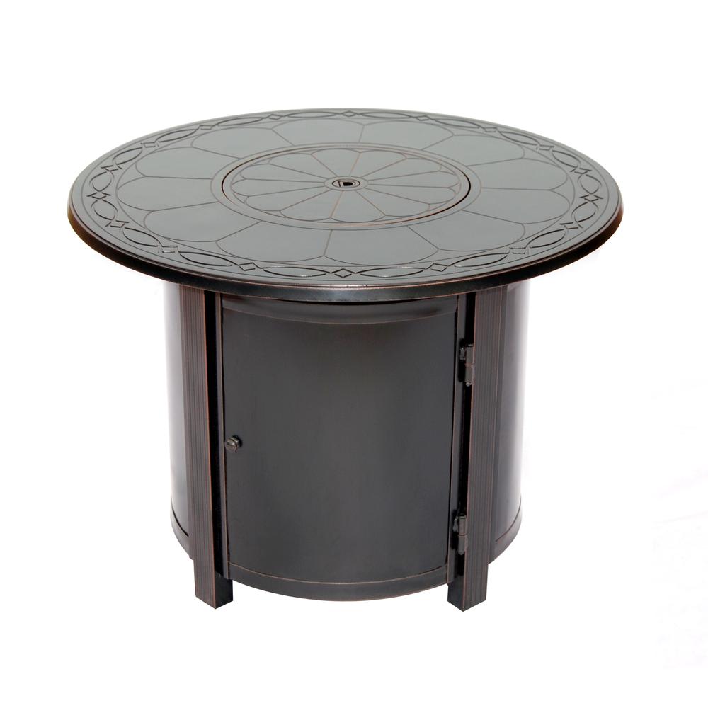 Hartwick 34'' Round Gas Fire Pit Chat Table with Clear Glass Fire Beads - Alfresco Home