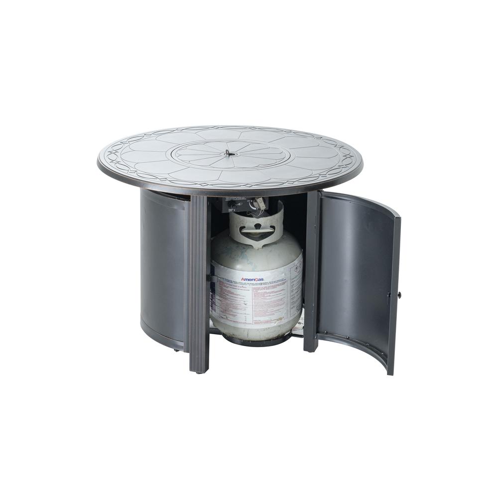 Hartwick 34'' Round Gas Fire Pit Chat Table with Clear Glass Fire Beads - Alfresco Home
