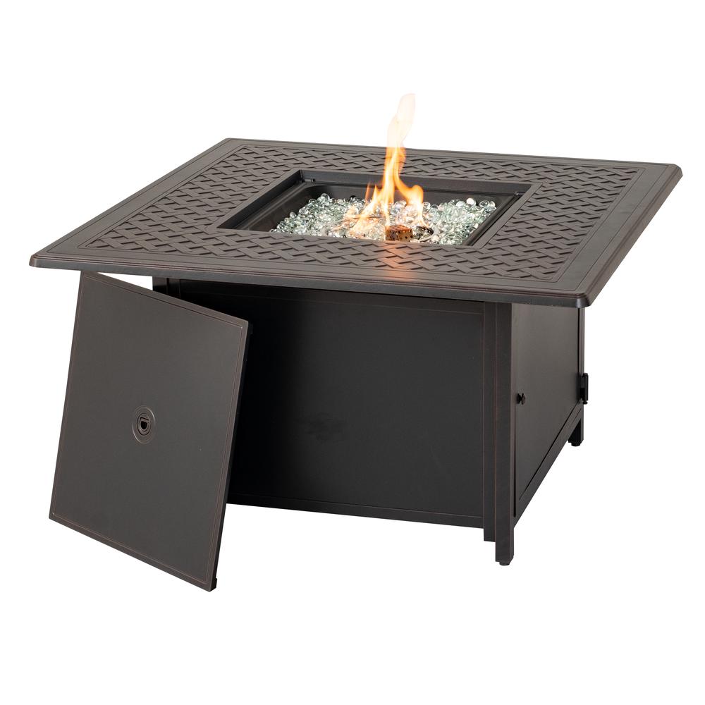 Heron 42'' Square Gas Fire Pit Chat Table with Clear Glass Fire Beads - Alfresco Home