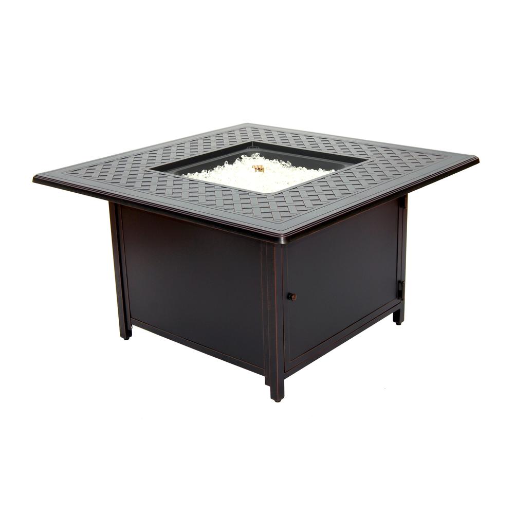 Heron 42'' Square Gas Fire Pit Chat Table with Clear Glass Fire Beads - Alfresco Home