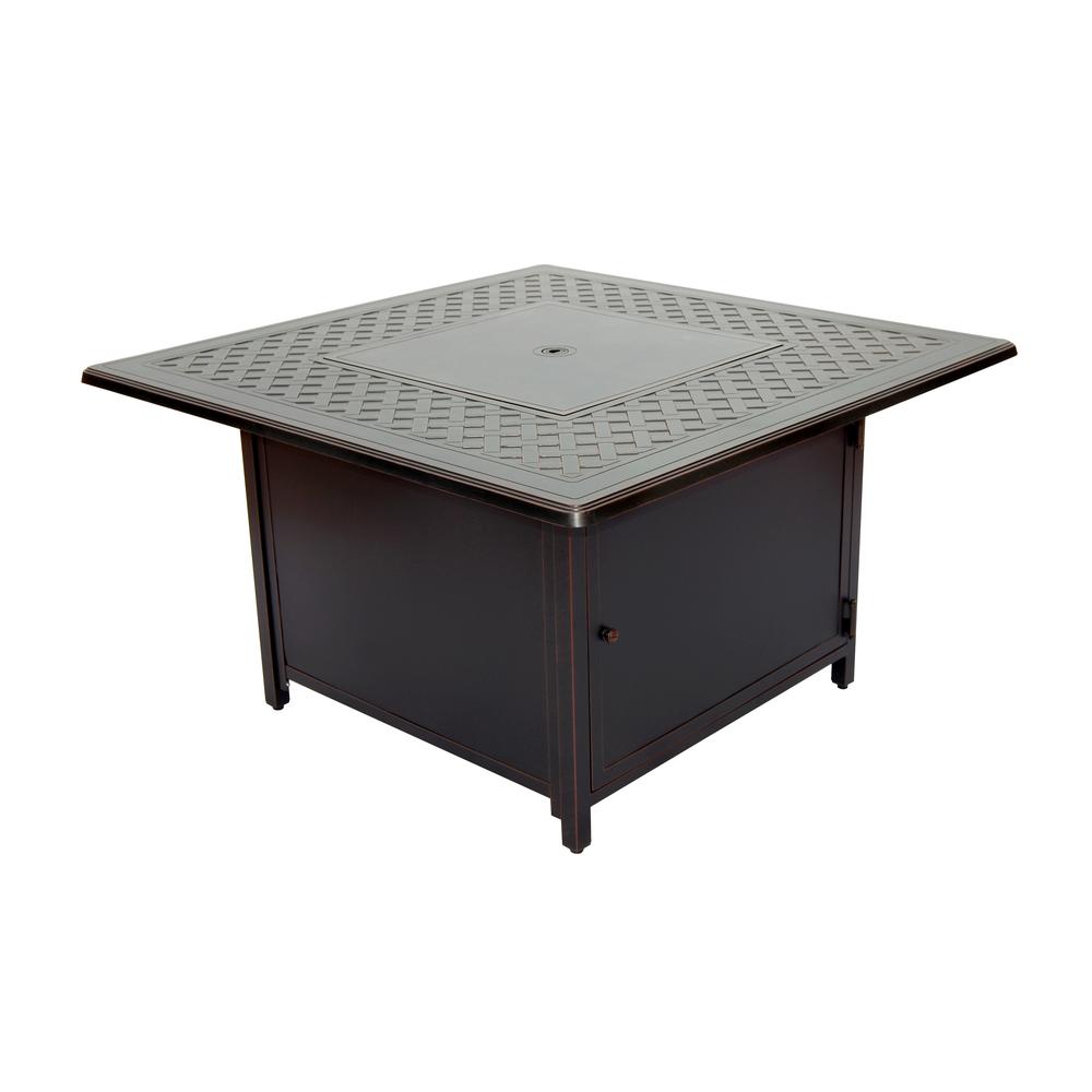 Heron 42'' Square Gas Fire Pit Chat Table with Clear Glass Fire Beads - Alfresco Home