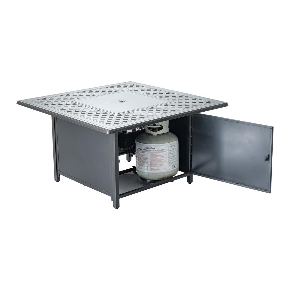 Heron 42'' Square Gas Fire Pit Chat Table with Clear Glass Fire Beads - Alfresco Home
