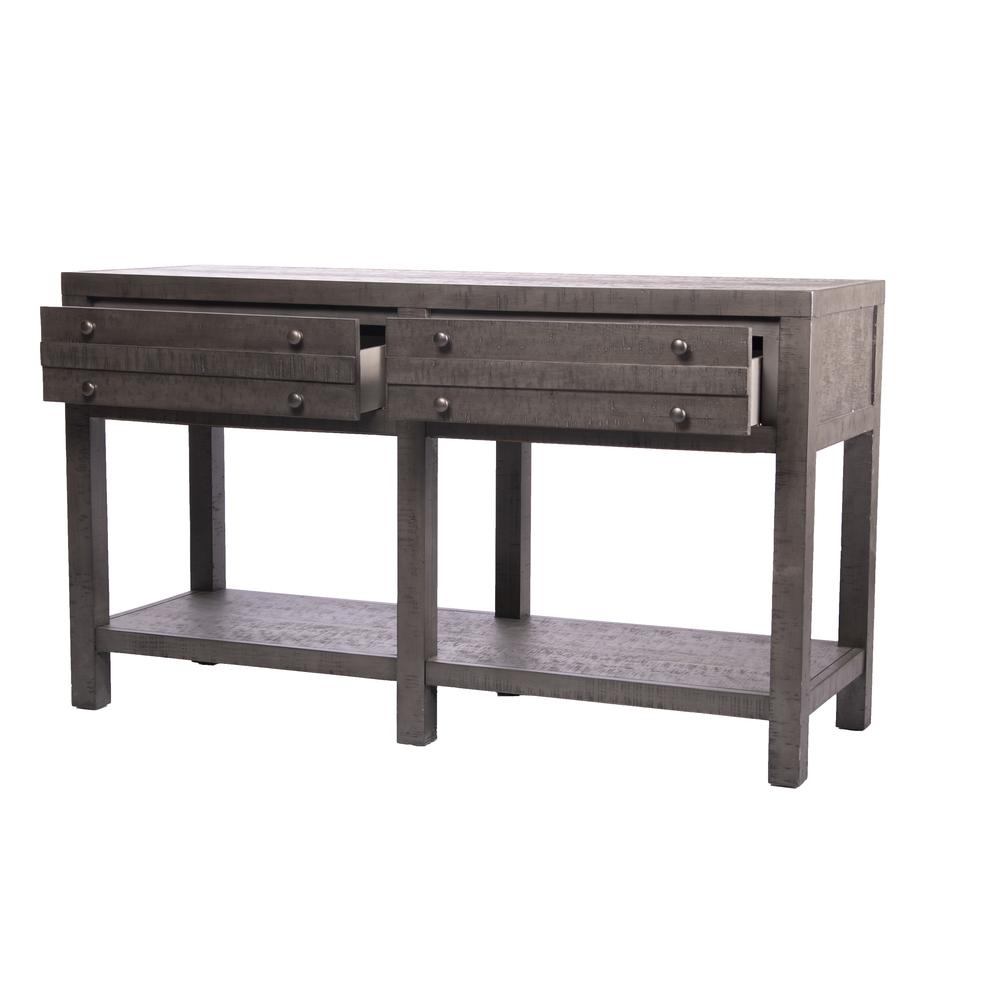 Rustic Style Console Table with Shelf and 2-Drawer Storage, Rustic Dark Grey - Best Quality Furniture