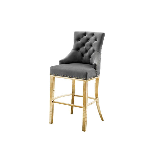 29'' Dark grey velvet barstool with a gold color base (SET OF 2) - Best Quality Furniture