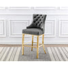 29'' Dark grey velvet barstool with a gold color base (SET OF 2) - Best Quality Furniture