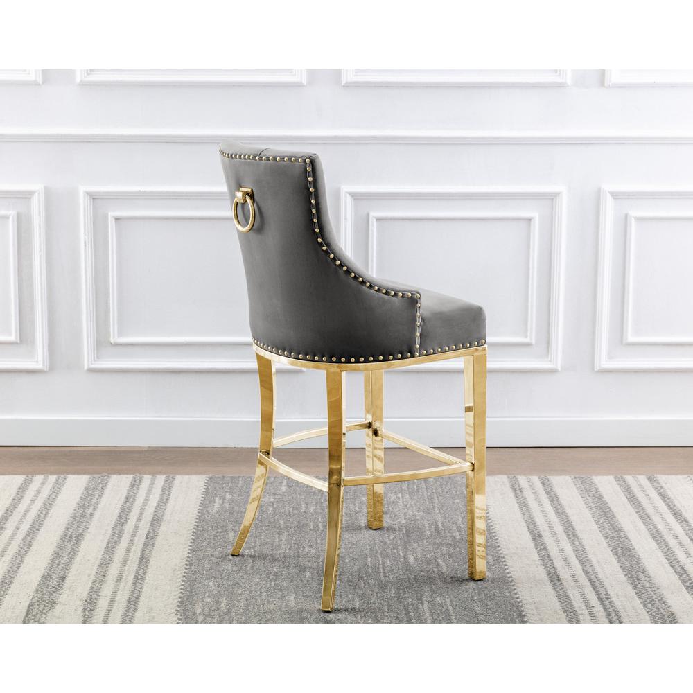 29'' Dark grey velvet barstool with a gold color base (SET OF 2) - Best Quality Furniture