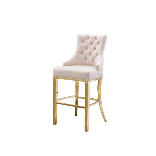 29'' Cream velvet barstool with gold color base (SET OF 2) - Best Quality Furniture