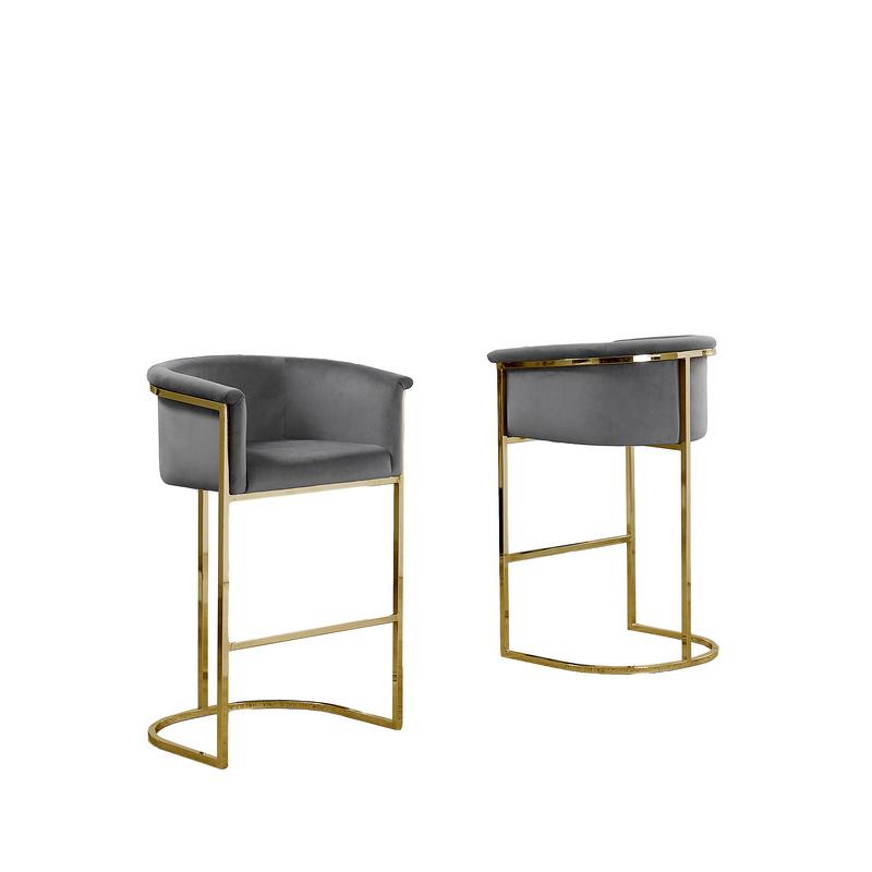 29'' Dark Gray Velvet Upholstered Barstool with Gold Base -Single - Best Quality Furniture