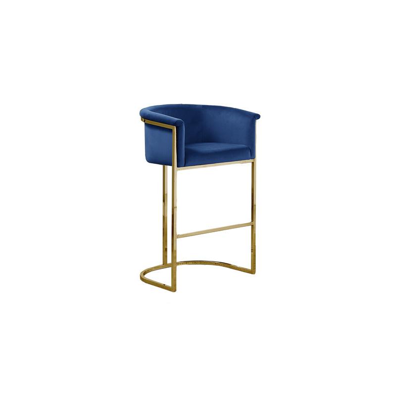 29'' Navy Blue Upholstered Barstool with Gold Base -Single - Best Quality Furniture